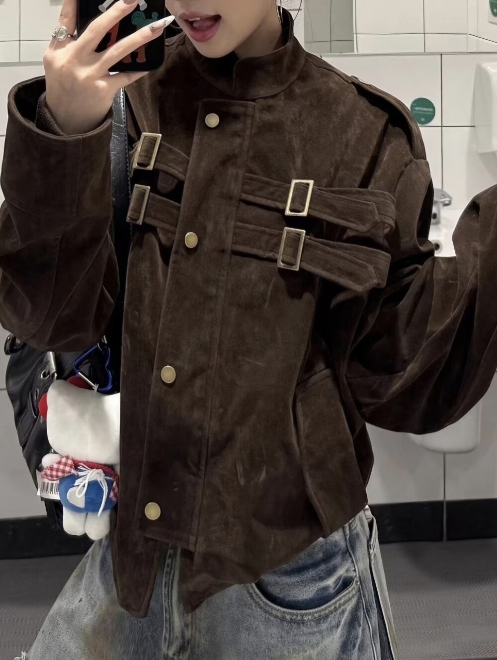 Retro Patchwork Design Imitation Suede High-End Jacket for Men And Women